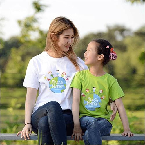 어린이단체티 - PEACE MAKER (흰색/연두색) 어린이티셔츠 